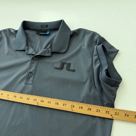 J. Lindeberg Dark Gray Enlarged Logo Performance Golf Polo Mens XL Regular Fit - Picture 5 of 7